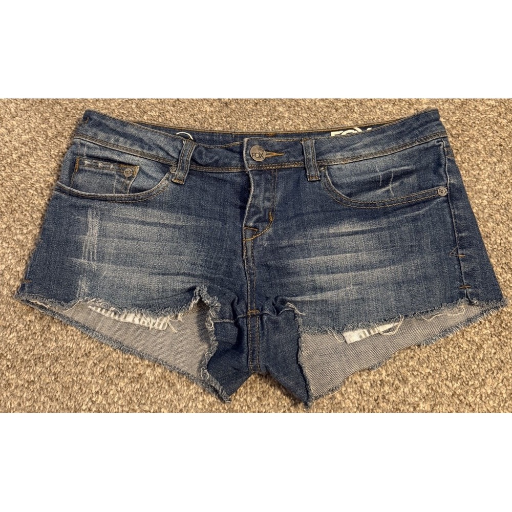 Y2K Fox Racing Dylan Denim Micro Mini Shorts Women Size 1/25 Distressed Raw Hem